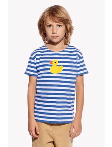 Piskacie Chlapčenské tričko s kačičkou, farba pásik modrý, veľkosť 140