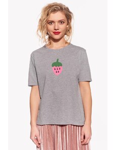 Piskacie Dámske tričko s jahodou, farba sivá, veľkosť xs