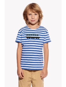 Piskacie Chlapčenské tričko s vlakom, farba pásik modrý, veľkosť 122