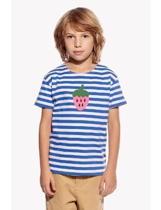 Piskacie Chlapčenské tričko s jahodou, farba pásik modrý, veľkosť 104