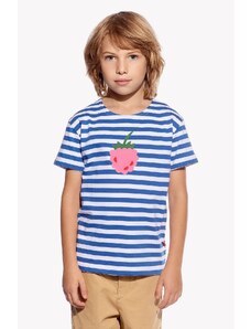 Piskacie Chlapčenské tričko s malinou, farba pásik modrý, veľkosť 128