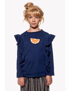 Piskacie Dievčenské tričko s pomarančom, farba tmavomodrá, veľkosť 98