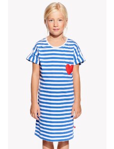 Piskacie Dievčenské šaty so srdiečkom, farba pásik modrý, veľkosť 104