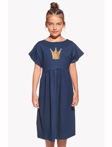 Piskacie Dievčenské šaty s korunkou, farba tmavomodrá, veľkosť 122