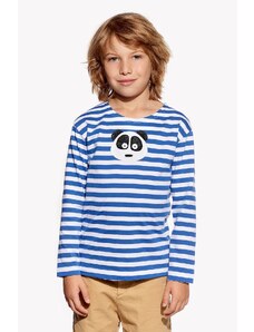 Piskacie Chlapčenské tričko s pandou, farba pásik modrý, veľkosť 128