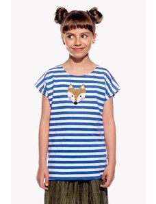 Piskacie Dievčenské tričko s líškou, farba pásik modrý, veľkosť 158