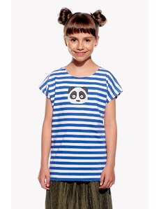 Piskacie Dievčenské tričko s pandou, farba pásik modrý, veľkosť 158