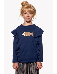 Piskacie Dievčenské tričko s rybkou, farba tmavomodrá, veľkosť 92