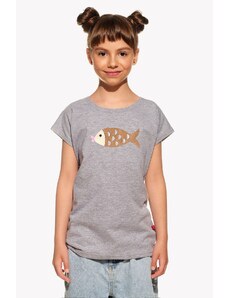 Piskacie Dievčenské tričko s rybkou, farba sivá, veľkosť 134