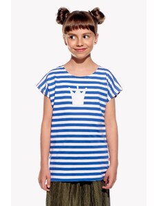 Piskacie Dievčenské tričko s korunkou, farba pásik modrý, veľkosť 128