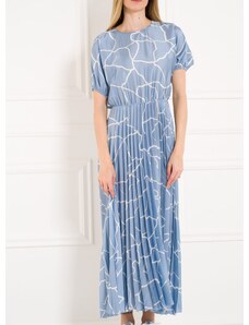 Glamorous by Glam Dámske dlhé šaty s motívom a plisovaním - svetlo modrá