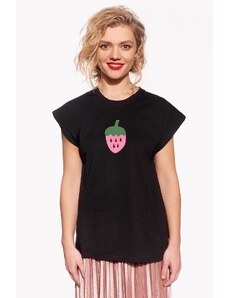 Piskacie Dámske tričko s jahodou, farba čierna, veľkosť xs