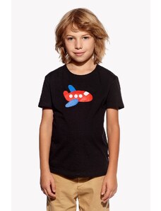 Piskacie Chlapčenské tričko s lietadlom, farba čierna, veľkosť 158