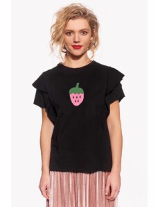 Piskacie Dámske tričko s jahodou, farba čierna, veľkosť l