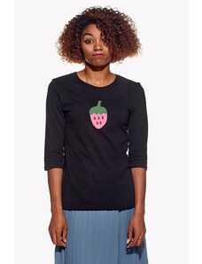 Piskacie Dámske tričko s jahodou, farba čierna, veľkosť xs