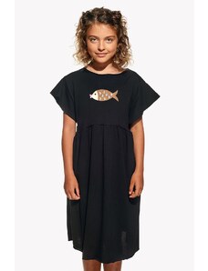 Piskacie Dievčenské šaty s rybkou, farba čierna, veľkosť 128