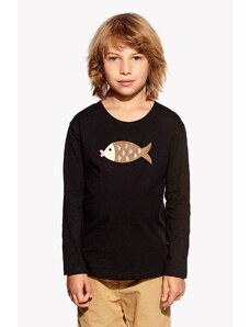 Piskacie Chlapčenské tričko s rybkou, farba čierna, veľkosť 146