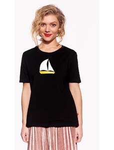 Piskacie Dámske tričko s loďkou, farba čierna, veľkosť xs