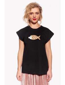 Piskacie Dámske tričko s rybkou, farba čierna, veľkosť s