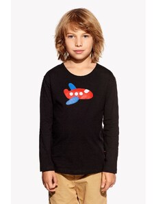 Piskacie Chlapčenské tričko s lietadlom, farba čierna, veľkosť 110