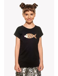 Piskacie Dievčenské tričko s rybkou, farba čierna, veľkosť 146