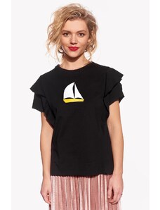 Piskacie Dámske tričko s loďkou, farba čierna, veľkosť xs