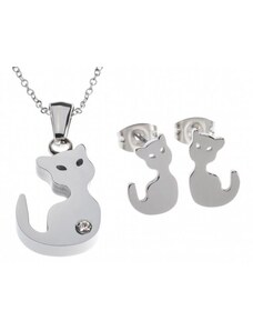 Set náušnice a náhrdelník s mačkou - chirurgická oceľ