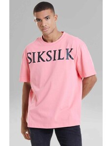 SikSilk Drop Shoulder Relaxed Fit Tee - Pink & Black - L