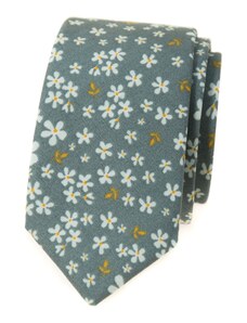 Olivovo zelená slim kravata s kvetinovým vzorom Avantgard 571-51034