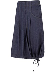 bonprix Džínsová sukňa so záhybmi, s pohodlným pásom a šnúrkou na zaviazanie, farba modrá, rozm. 40