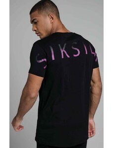 Pánske tričko SikSilk S/S Back Fade Back Print Tee - Black / Pink Fade