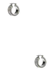 GUESS náušnice Silver-Tone Rhinestone Logo Hoop Earrings