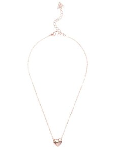 GUESS náhrdelník Rose Gold-Tone Dainty Heart Charm Necklace