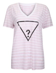 Outlet - GUESS tričko Destroyed Logo V-Neck Tee lilac