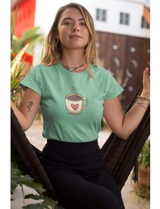 MMO Dámske tričko Káva so srdiečkom Vyberte farbu: Mätová, Vyberte veľkosť: XS