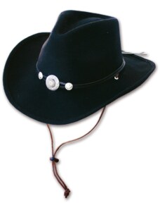 Stars and Stripes Westernový čierny klobúk s koženým remienkom IDAHO