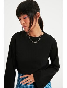 Trendyol Black 100% bavlna uvoľnené/široké pohodlie Crop Crew krk pletené tričko