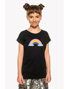 Piskacie Dievčenské tričko s dúhou, farba čierna, veľkosť 86