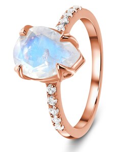 Royal Exklusive Royal Fashion prsteň Drop s drahokamom moonstonom 14k ružové zlato Vermeil GU-DR8927R-ROSEGOLD-MOONSTONE-ZIRCON