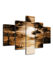 Gario Ručne maľovaný obraz Africký západ slnka - 5 dielny Rozmery: 100 x 70 cm