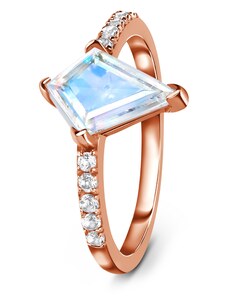 Royal Exklusive Royal Fashion prsteň Diamond s drahokamom moonstonom 14k ružové zlato Vermeil GU-DR14610R-ROSEGOLD-MOONSTONE-ZIRCON