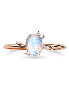 Royal Exklusive Emporial luxusný prsteň Mesačný dúhový kameň Leaves 14k ružové zlato Vermeil GU-DR8342R-ROSEGOLD-ZIRCON