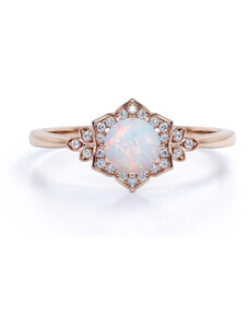 Royal Exklusive Emporial prsteň Mesačný dúhový kameň Flower 14k ružové zlato Vermeil GU-DR14627R-ROSEGOLD-MOONSTONE-ZIRCON