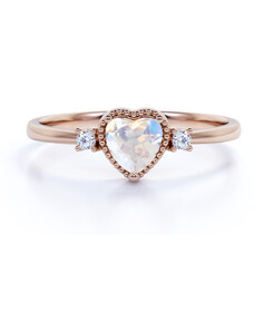Royal Exklusive Emporial luxusný prsteň Mesačný dúhový kameň Heart 14k ružové zlato Vermeil GU-DR14629R-MOONSTONE-ZIRCON