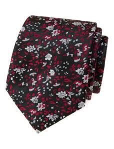 Čierna kravata s červeno-šedým vzorom Avantgard 561-22085