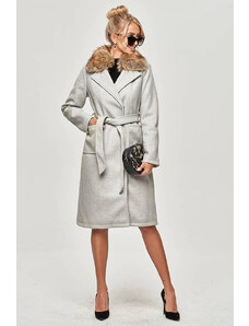 Ann Gissy Svetlosivý dámsky kabát s kožušinou (SASKIA)