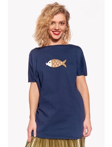 Piskacie Dámske tričko s rybkou, farba tmavomodrá, veľkosť xxs
