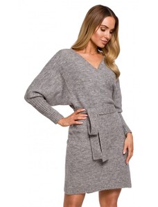 Moe M631 Zavinovacie svetrové šaty s viazaním - šedé