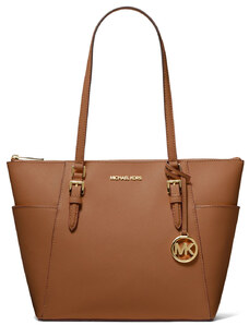 Michael Kors Charlotte Large Saffiano Leather Top-Zip Tote Bag Luggage
