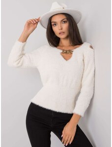 Basic Krátky smotanový elegantný sveter s ozdobou vo výstrihu Leandre RUE PARIS